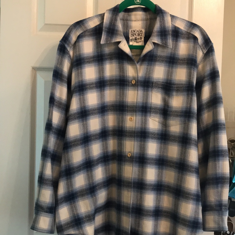 Women’s Blue white ESCADA SPORT Plaid Flannel Shirt M
